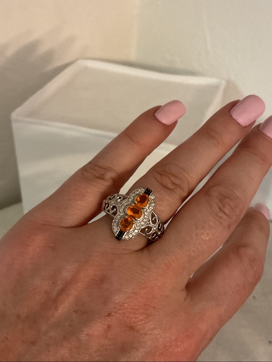 Jewelry - Art Deco Revival Filigree Navette Ring Size 7 Sterling Silver & Citrine